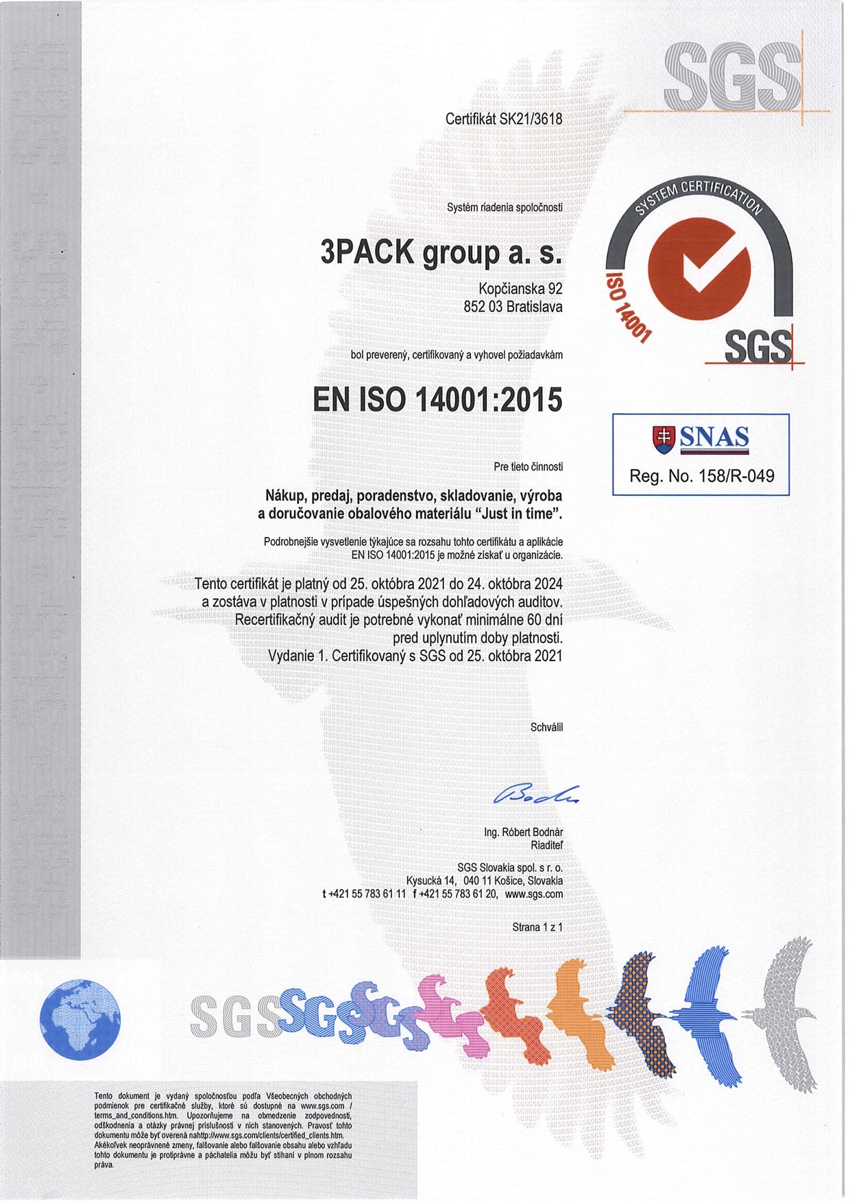 ISO certifikát 14001:2015